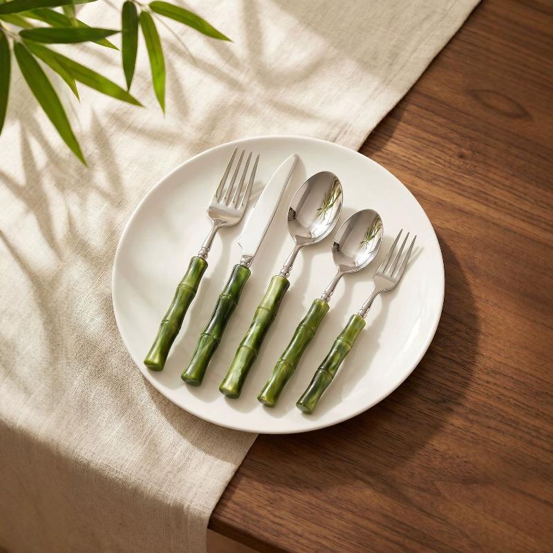 Bamboo Cutlery Set - Trwały zestaw sztućców kuchennych ze stali