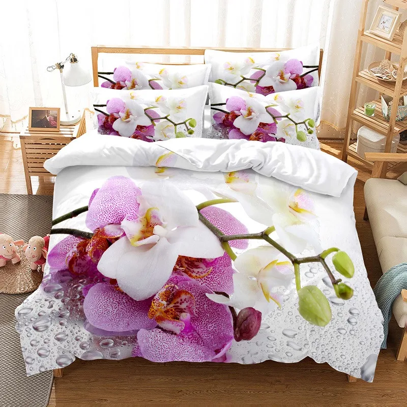 Linen Duvet Cover - Kwiaty Zestaw pościeli Zestaw kołdry Pościel