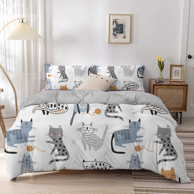 Kot kreskówkowy zestaw poszewe – Linen Duvet Cover recenzja i cena