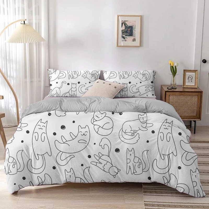 Kot kreskówkowy zestaw poszewe – Linen Duvet Cover recenzja i cena